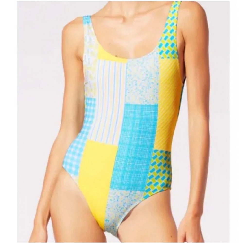 Solid & Striped The Annemarie Swimsuit Women XS Yellow Blue NWT Patchwork Print